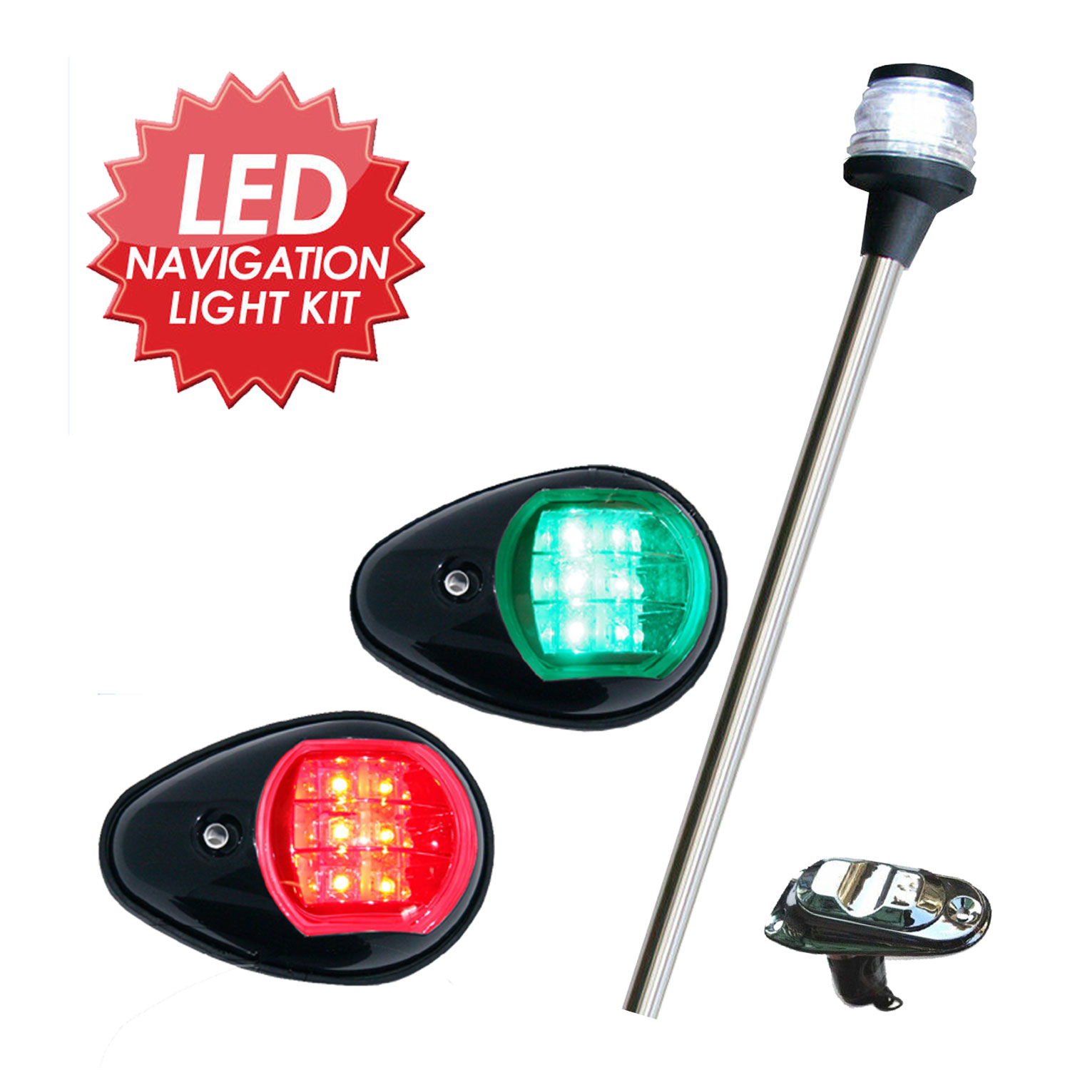 BLACK LED NAVIGATION & REMOVABLE ANCHOR LIGHT KIT 12V Boat Stern FREE