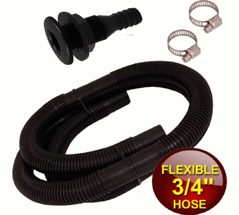 BILGE PUMP PLUMBING KIT 3/4  BOAT LIVE BAIT TANK HOSE SKIN FITTING & CLAMPS