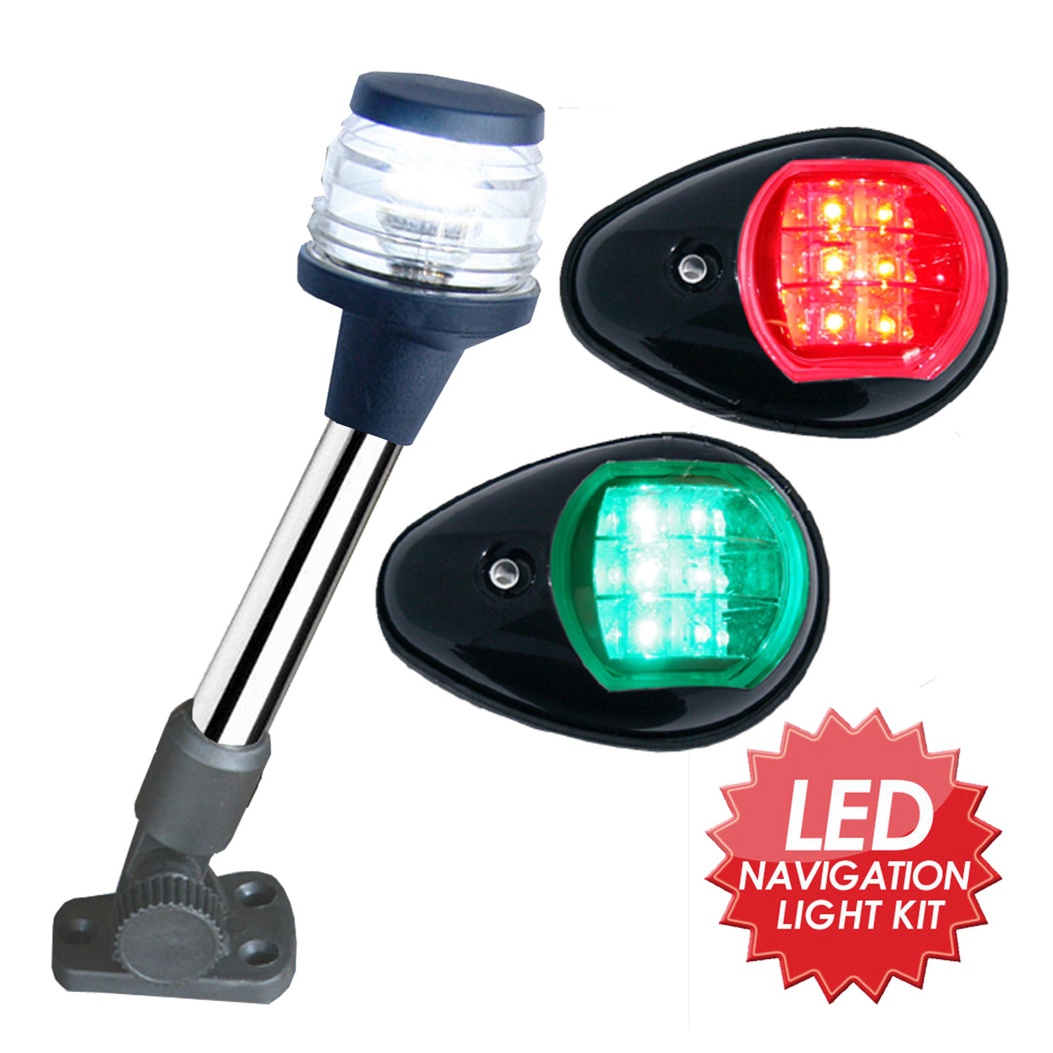 BLACK LED NAVIGATION ANCHOR LIGHT KIT 12V Boat Port Starboard Stern
