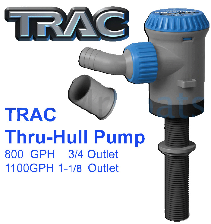 TRAC 800GPH 3/4 1100 GPH 1-1/8 THRU HULL LIVEWELL LIVE BAIT AERATOR BILGE PUMP 1 1/8 To 3/4 Bilge Pump Adapter