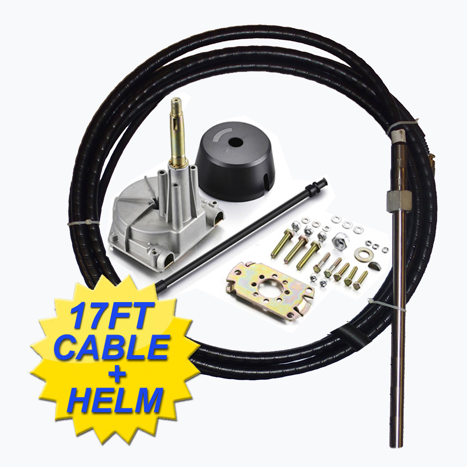BOAT STEERING KIT 17FT / 5.1m Cable Helm Wheel Multiflex Teleflex FREE