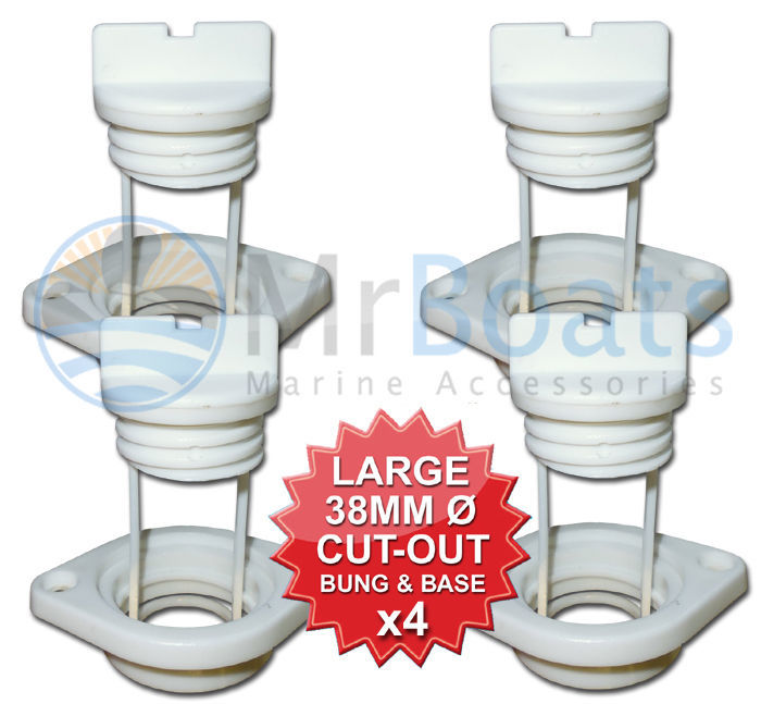 4 x LARGE BOAT BUNG & BASE WHITE COMPLETE DRAIN BUNGS PLUGS BOAT COARSE