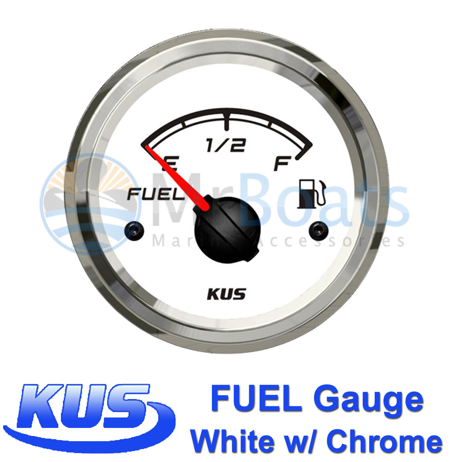 KUS Fuel Gauge - White &amp; Chrome - Dia 2" 52MM Boat Tank ...