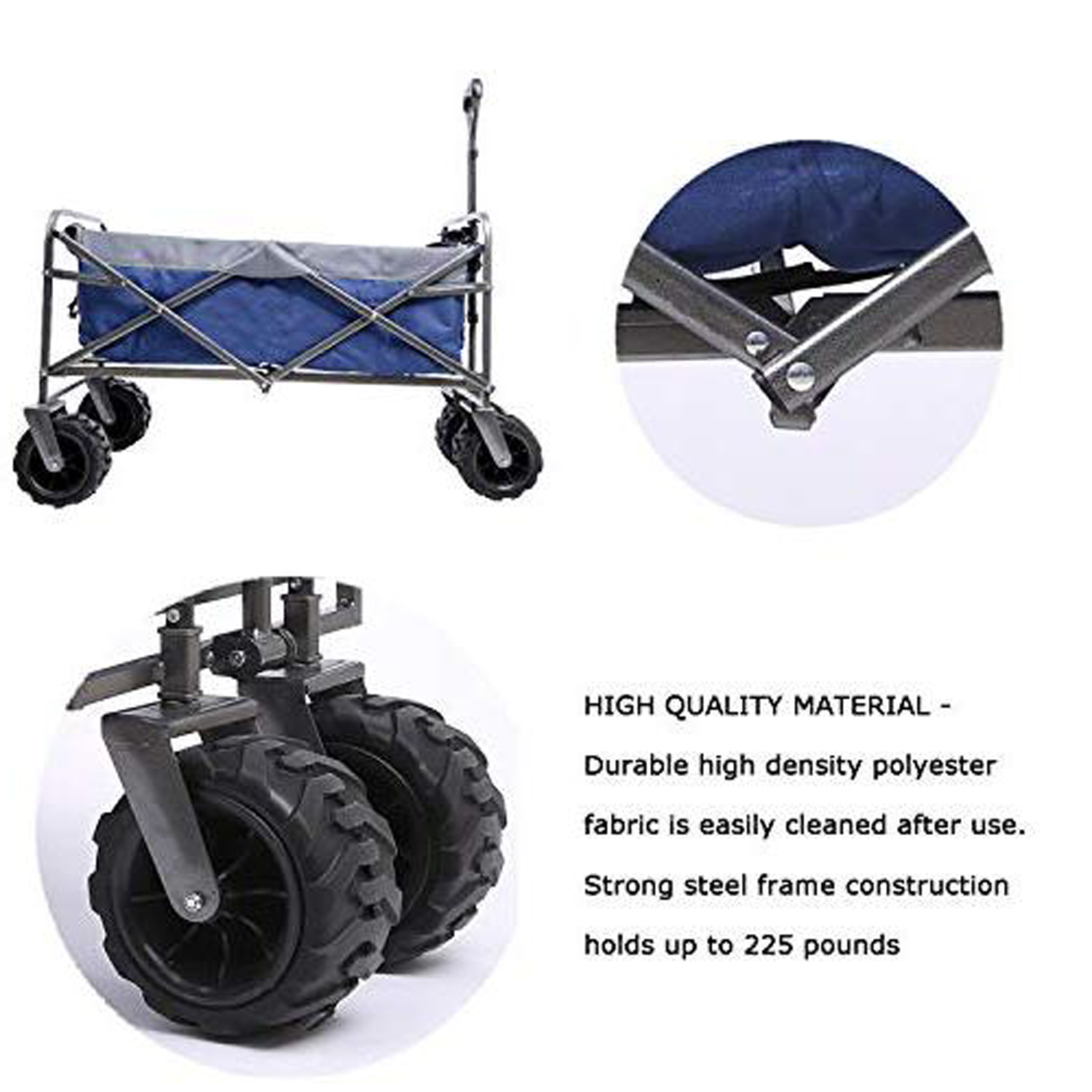 LOKESI Collapsible Folding Outdoor Utility Wagon Heavy Duty Beach Wagon Cart Blue 