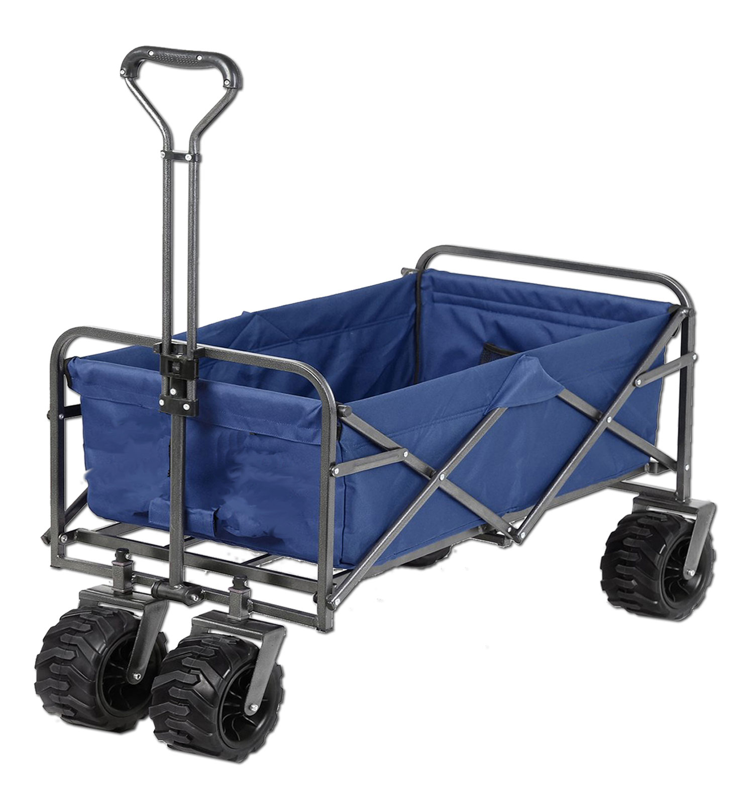 Blue Collapsible Foldable Outdoor Utility Wagon Cart with All Terrain Wheels 