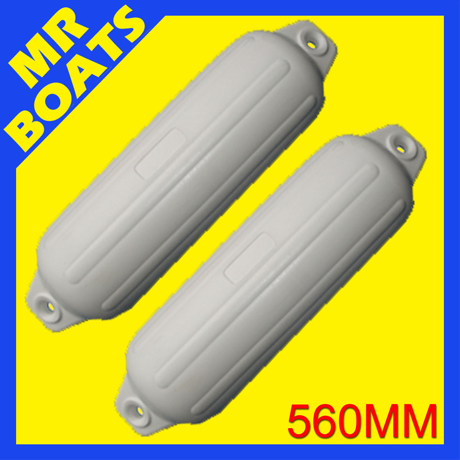 2 X 560mm BOAT FENDERS / BUFFERS Heavy Duty White UV Stabilised Twin