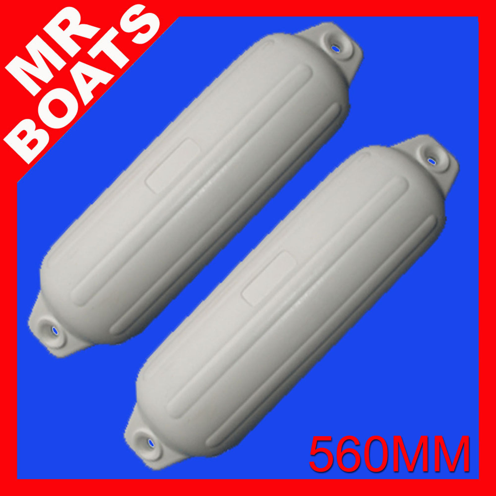 2 x 560mm INFLATABLE RIBBED BOAT FENDERS BUFFERS TWIN EYE WHITE