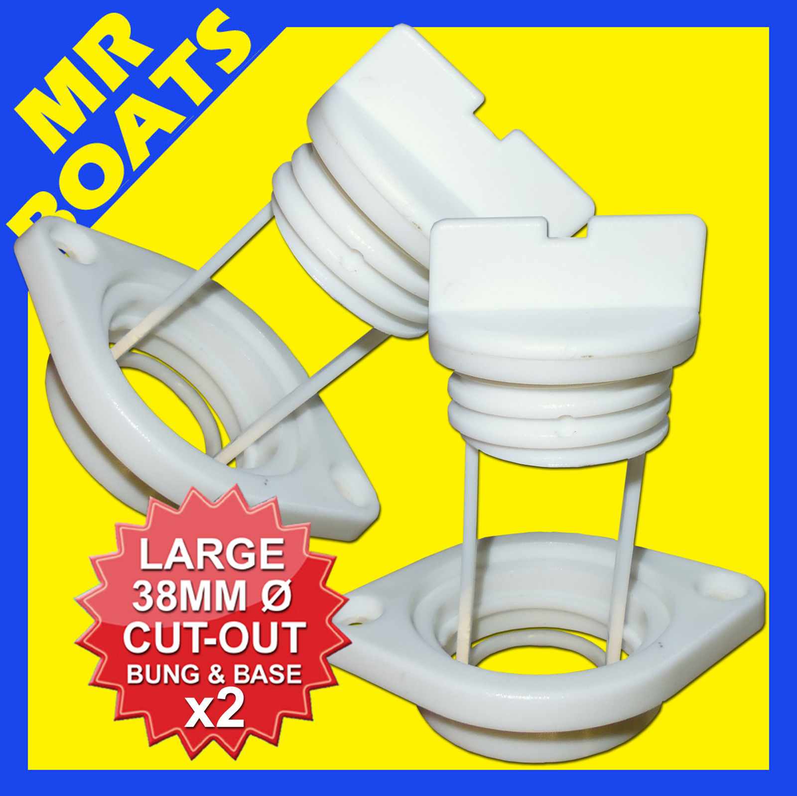 2 x LARGE BOAT BUNG & BASES WHITE COMPLETE DRAIN BUNGS PLUG BOAT COARSE