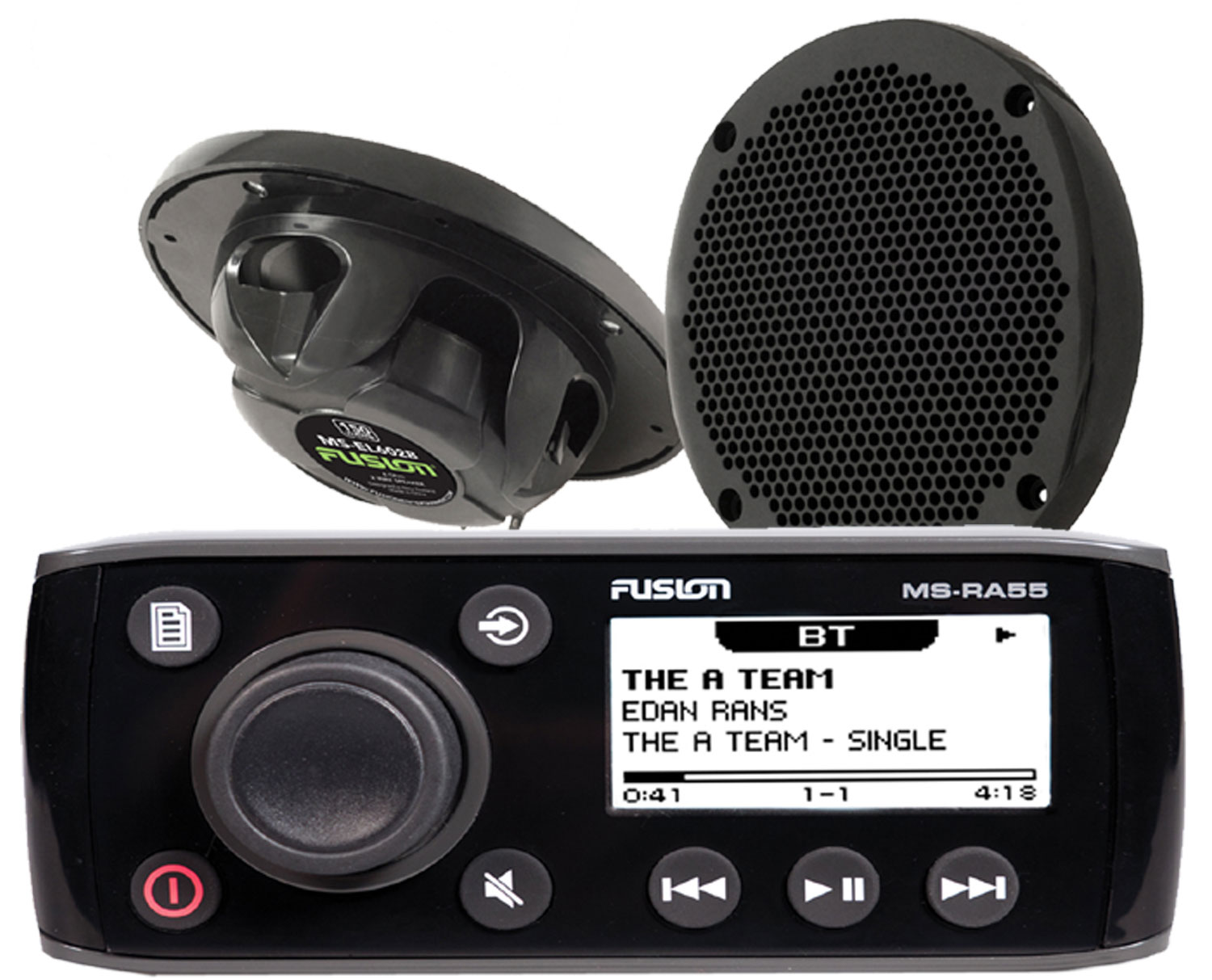 Fusion RA55 Marine Stereo + 2 Black Speakers + Bluetooth Radio MS