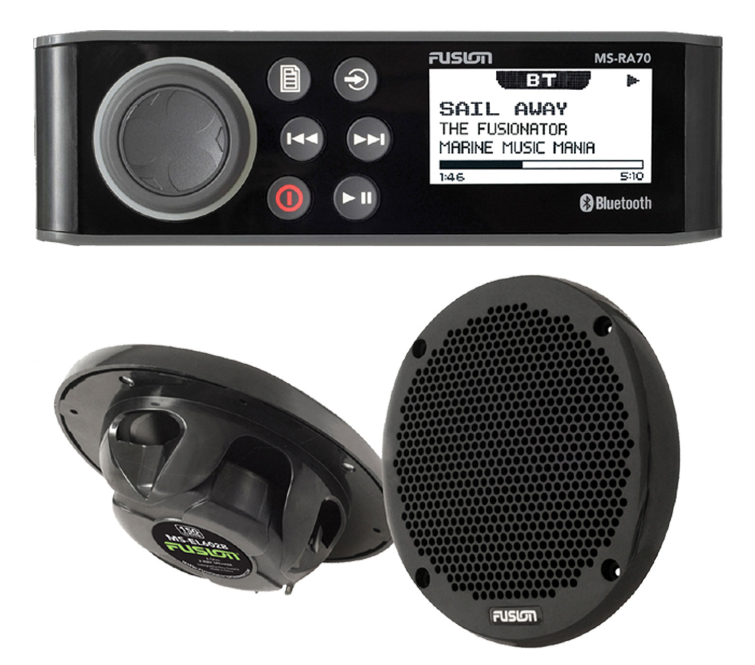 Fusion RA70 Marine Stereo 2 x 6" Black Speakers Bluetooth Radio