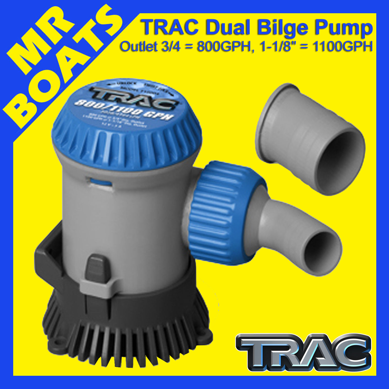 TRAC 800GPH (3/4)- 1100 GPH (1 1/8) GPH Submersible Boat Bilge Pump FREE POSTAGE | eBay 1 1/8 To 3/4 Bilge Pump Adapter