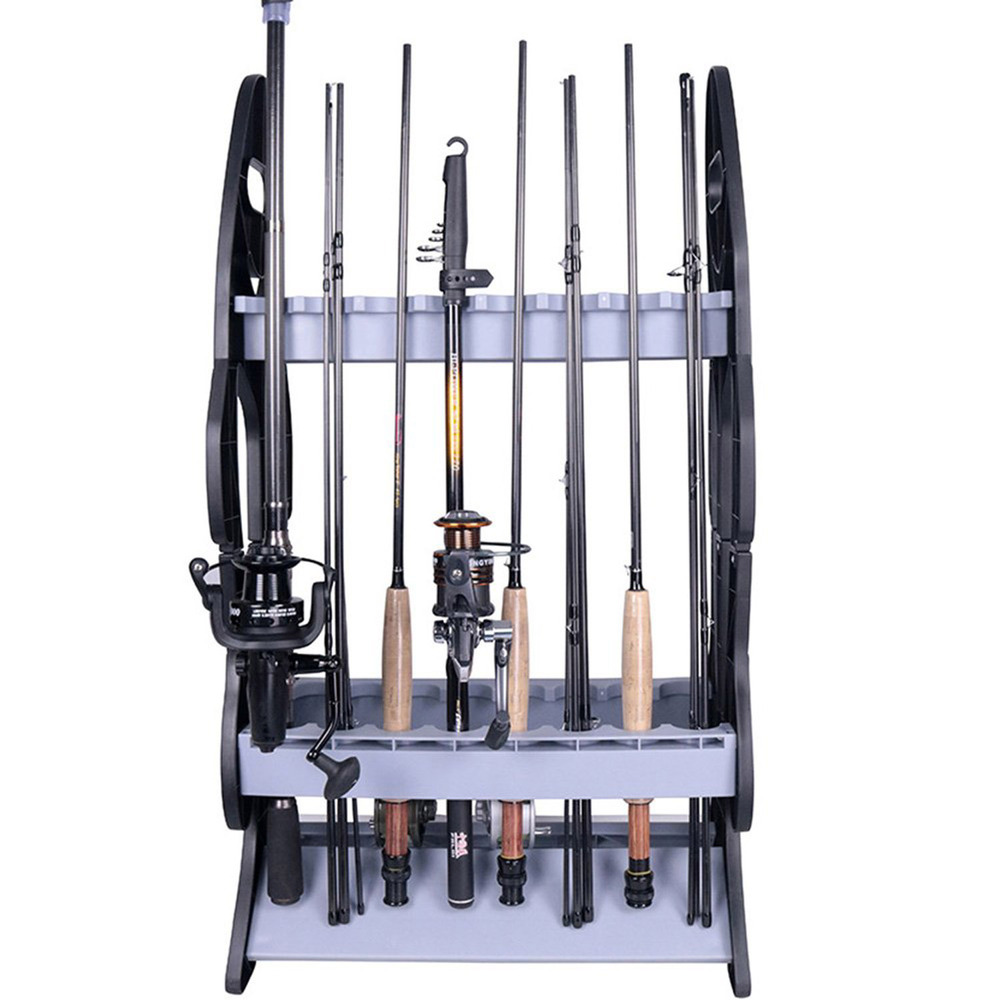 Fishing Rod Holder RACK Holds 16 Fish Rods Free Standing Floor Storage Stand  Double sided