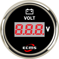 ECMS Digital Voltmeter 8-32V - Black & Chrome - 2" 52MM 12V Volt Meter Part#: 800-00154 image