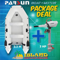 3.3m "WHITE" ISLAND INFLATABLE BOAT + 3HP Parsun JOY 3 ELECTRIC OUTBOARD MOTOR "  PACKAGE DEAL " 11ft Island Air-Deck Boat &  Electric Outboard image