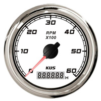 KUS Tachometer 6000 RPM + Digital Hour Meter - White & Chrome - Boat marine 12V KF07114 image
