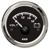 KUS Voltmeter 8-16V - Black & Chrome - Dia 2" 52MM 12V Volt Meter Boat Marine KF13017 image