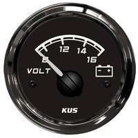 KUS Voltmeter 8-16V - Black on Black - Dia 2" 52MM 12V Volt Meter Boat Marine KF13018 image