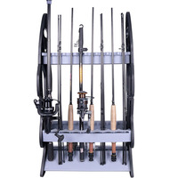 Fishing Rod Holder RACK - Holds 16 Fish Rods - Free Standing Floor Storage Stand Double sided image