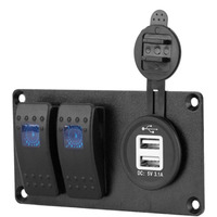2 Switch / Dual USB Ports Panel BLUE Illumination Switches Marine Grade Splash Proof UV resistant 12-24 Volt 2 Toggle gang image