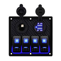 4 Switch / Dual USB Ports / Cigarette Outlet Panel BLUE Illumination Switches Marine Grade Splash Proof UV resistant 12-24 Volt 4 Toggle gang image