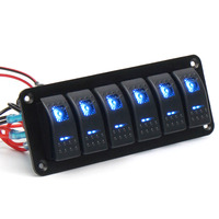 6 Switch Panel BLUE Illumination Switches Marine Grade Splash Proof UV resistant 12-24 Volt 6 Toggle gang image