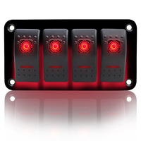 4 Switch Panel RED Illumination Switches Marine Grade Splash Proof UV resistant 12-24 Volt 4 Toggle gang image