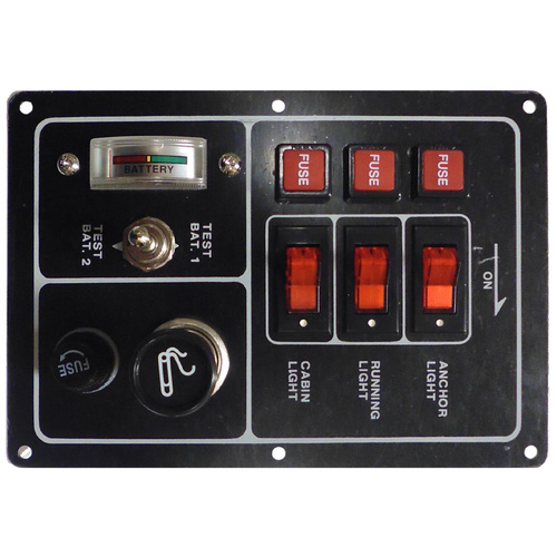 Island Switch Panel 3 Switch + Battery Tester + Cigarette Lighter Marine Boat Part #: 151402