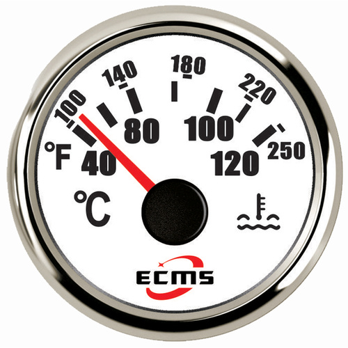 ECMS Water Temperature Gauge - White & Chrome - Temp Range 40-120°C Dia 2" 52MM 12V 24V Part#: 800-00031