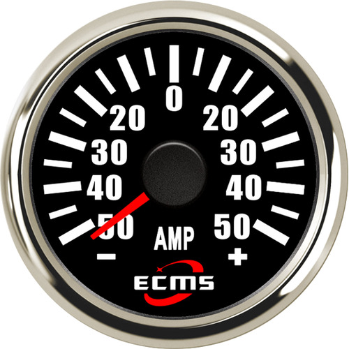 ECMS Ampere Meter -50~50(A)- Black & Chrome -2" 52MM Ammeter AMP Gauge Part#: 800-00104