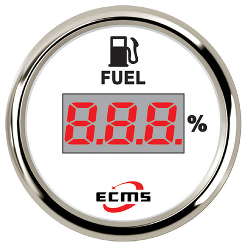 ECMS Fuel Gauge - White & Chrome - Dia 2" 52MM Boat Tank Level Meter 240~33Ω 12v Part#: 800-00126