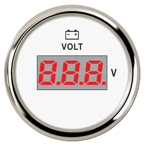 ECMS Digital Voltmeter 8-32V -  White & Chrome - 2" 52MM 12V Volt Meter Part#: 800-00151