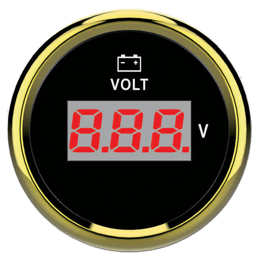 ECMS Digital Voltmeter 8-32V -  Black & Gold - 2" 52MM 12V Volt Meter