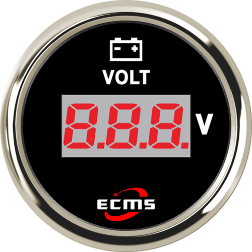 ECMS Digital Voltmeter 8-32V - Black & Chrome - 2" 52MM 12V Volt Meter Part#: 800-00154