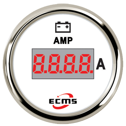 ECMS Digital Ampere Meter -150~150(A) - White & Chrome -52MM AMP Gauge Part#: 800-00166