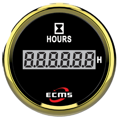 ECMS Digital Hourmeter - Black & Gold -Dia 2" 52MM Boat Marine 12V Hour Meter 