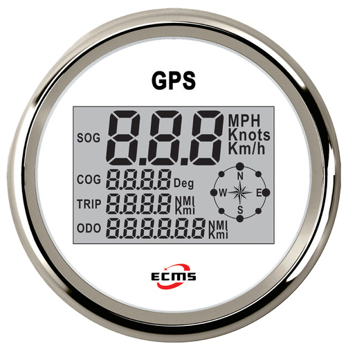 ECMS Multi Function Digital GPS Speedometer - White & Chrome - SOG, COG, Trip & ODO Part#: 900-00031