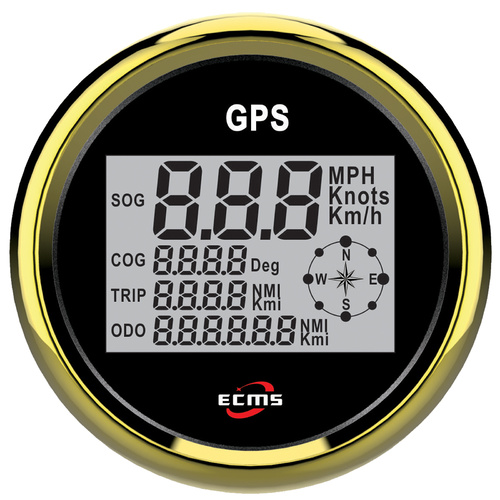 ECMS Multi Function Digital GPS Speedometer - Black on Gold - SOG, COG, Trip & ODO