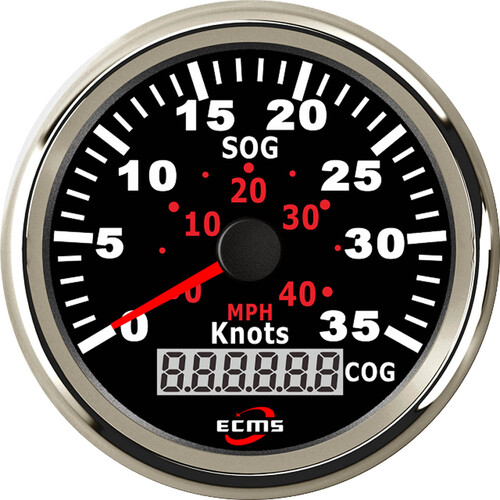 ECMS Speedometer GPS Gauge 40 MPH / 35 Knots- Black & Chrome - 85MM 12V Part#: 900-00044