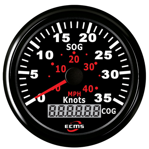 ECMS Speedomater GPS Gauge 40 MPH / 35 Knots- Black on Black - 85MM 12V Part#: 900-00045