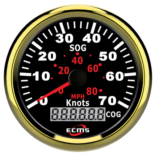 ECMS Speedomater GPS Gauge 80 MPH 70 Knots - Black & Gold - 85MM 12V