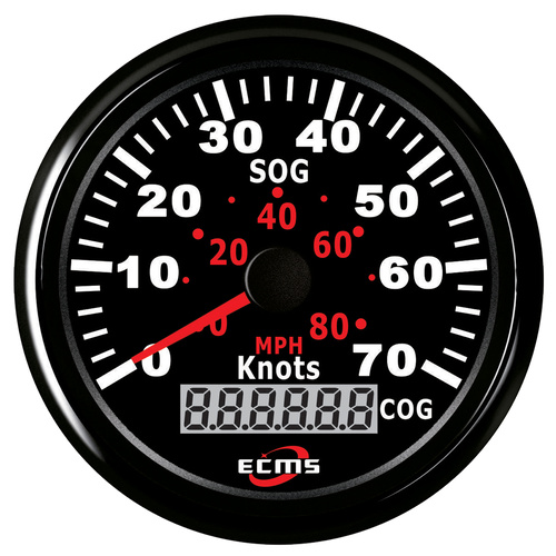 ECMS Speedomater GPS Gauge 80 MPH 70 Knots - Black on Black - 85MM 12V Part#: 900-00050