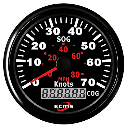 ECMS Speedomater GPS Gauge 80 MPH 70 Knots - Black on Black - 85MM 12V
