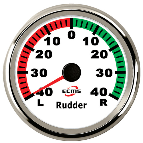 ECMS Rudder Angle gauge - White & Chrome - Dia 85MM Marine Boat Indicator 60mAΩ 12V 24V Part#: 900-00071