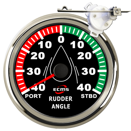 ECMS Rudder Angle gauge + Indicator Sensor - Black & Chrome -Dia 85MM