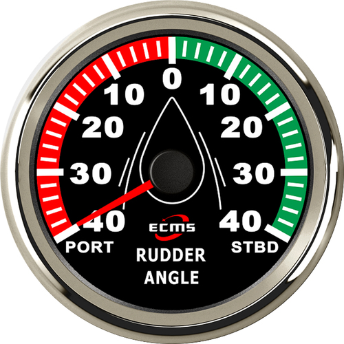 ECMS Rudder Angle gauge - Black & Chrome - Dia 85MM Marine Boat Indicator 60mAΩ 12V 24V Part#: 900-00074