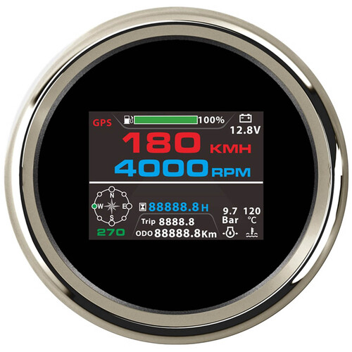 ECMS Multi-Functional  (10 in 1) Digital Gauge ✱ BLACK & CHROME ✱ GPS Speedometer Tachometer Hour Water Temp Fuel Level Oil Pressure Voltmeter 85mm