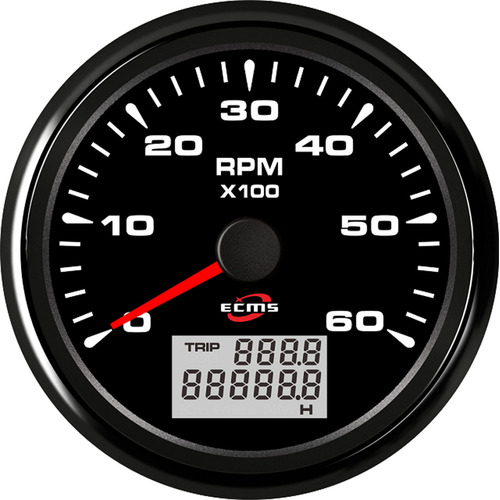 ECMS Tachometer 6000 RPM + DIGITAL HOUR & TRIP Meter Gauge - Black on Black - Boat marine 12V Part#: 902-00015