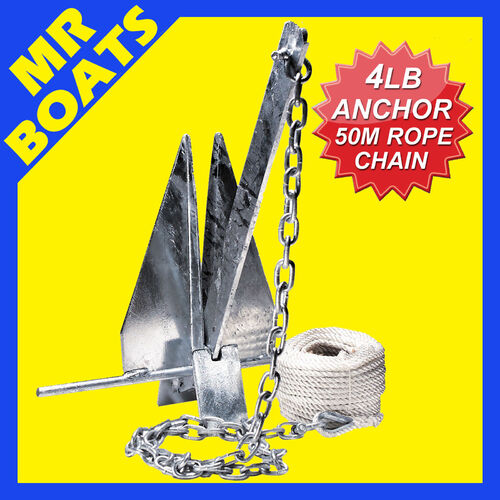 4lb / 2kg ✱ Sand Anchor Kit ✱ 4M Chain, 50M x 6mm Silver Rope & 2 Shackles