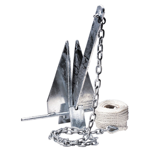 10lb / 5kg - Sand Anchor Kit - 2M 8mm Chain, 50M x 6mm Silver Rope & 2 Shackles