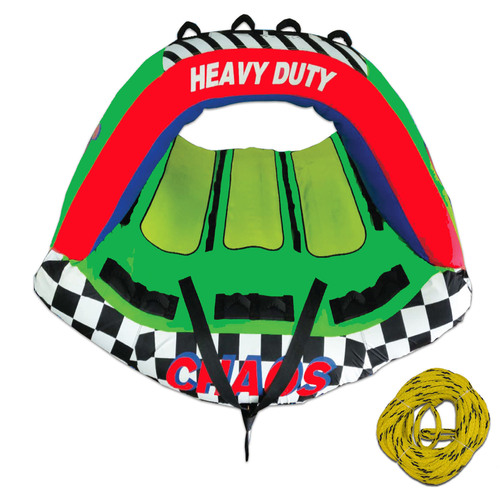 CHAOS SKI TUBE 1-3 Person " Starter Kit " with Rope.  STAND-UP / LAY DOWN Triple Rider 85" Inch - 216cm Dia Water Ski poparazzi Biscuit